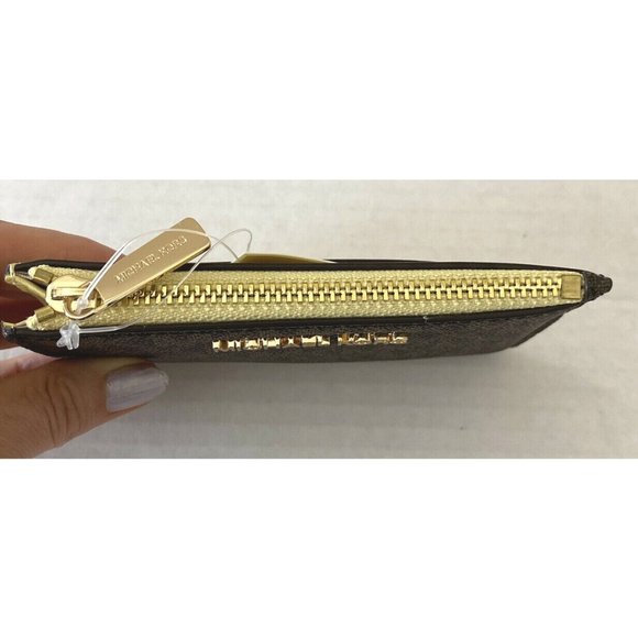 New Michael Kors Jet Set Travel small TZ coin pouch ID window Brown / Buttercup - Picture 3 of 4